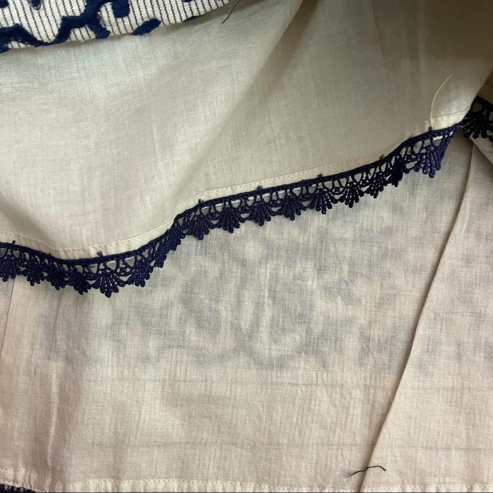 Anthro Floreat Beige/Blue Thorny Thicket Embroidered Linen Blend Skirt Size 14 - Picture 5 of 9